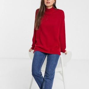 Stradivarius oversized split side sweater in red